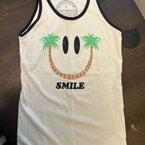 Tiny Whales Palm Smile Tank Top - Cream and Black